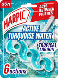 Harpic Active Turquoise Water Tropical Lagoon Toilet Cleaner Rim Block 35G