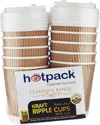 Hotpack Kraft Ripple Cup With Lids 8Oz10pcs