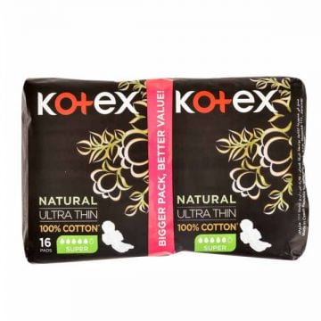 Kotex Ultra Thin Natural Super Pads 16 Count