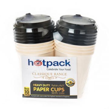 Hotpack White Cup 8oz+black Lid 10 Pc