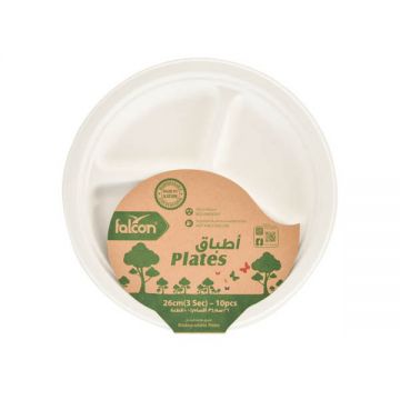 Falcon Biodegradable 3 Section Plate 10" Pack Of 10 Pcs