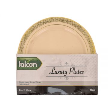 Falcon Plastic White Round Plate 26cm Gold