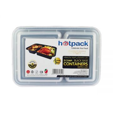 Hotpack Black Base 2 Comb Container With Lid 5 Pcs