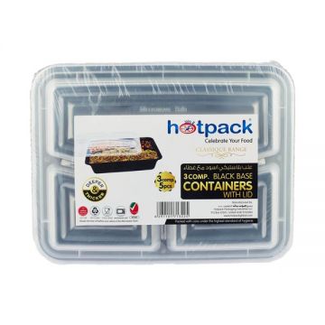 Hotpack Black Base 3 Comb Container With Lid 5 Pcs